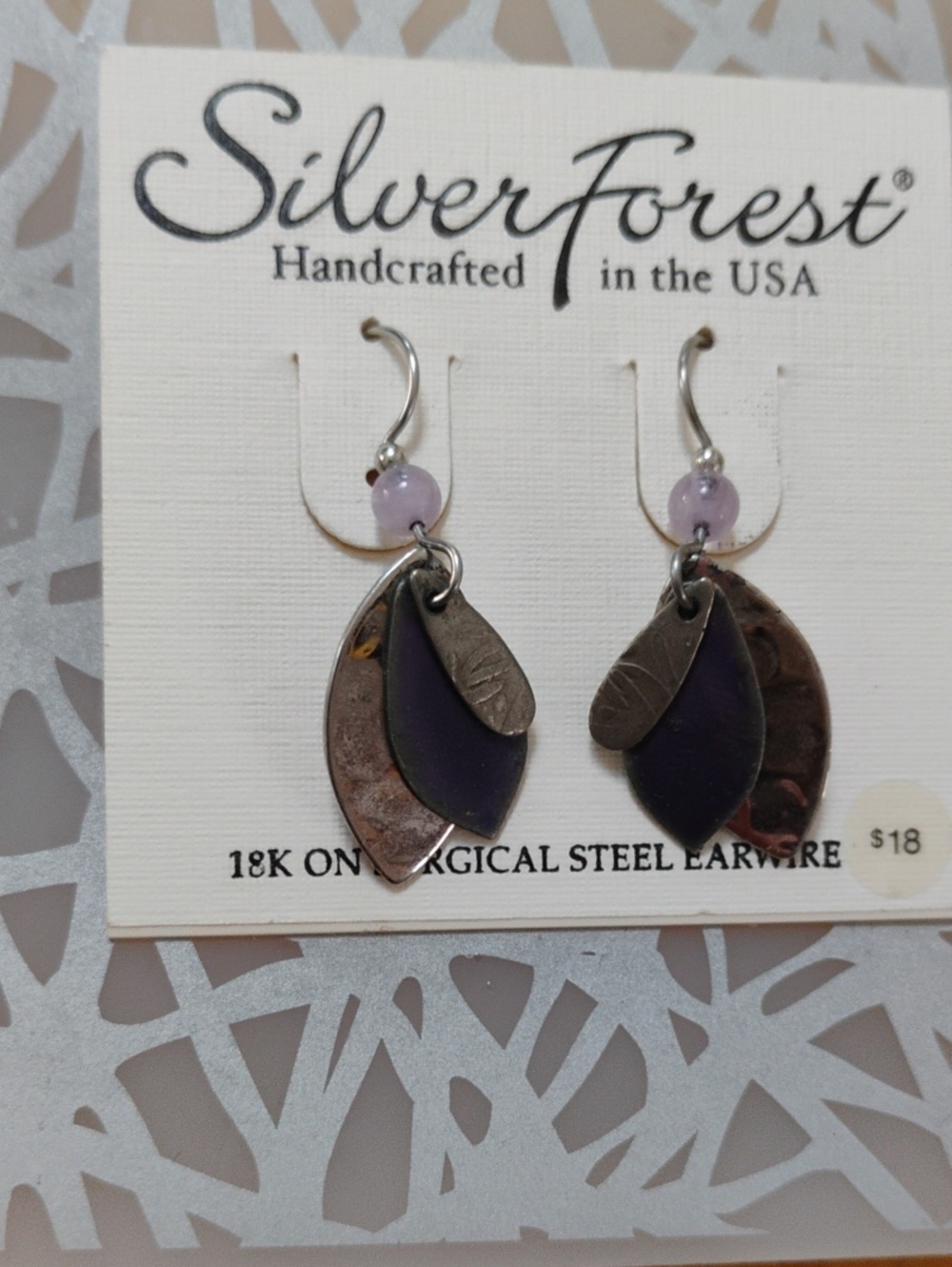 Silver Forest Purple Layered Teardrop Earrings with Silver Accents